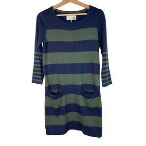 rag & bone Knit Women's Size XS Green Blue Striped Cotton Cashmere Sweater Dress